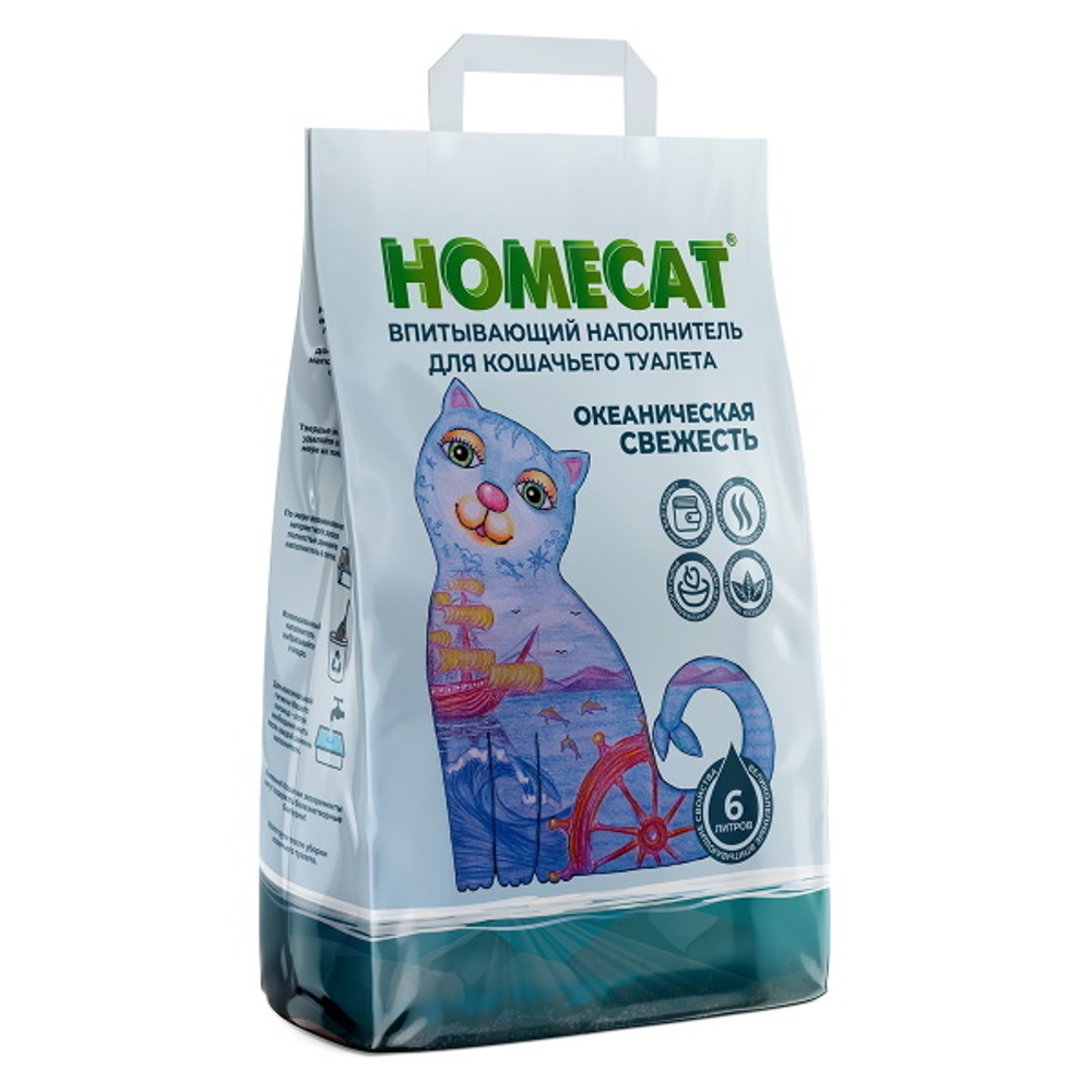 Впитывающий наполнитель HOMECAT Океаническая свежесть для кошачьих туалетов 3 кг