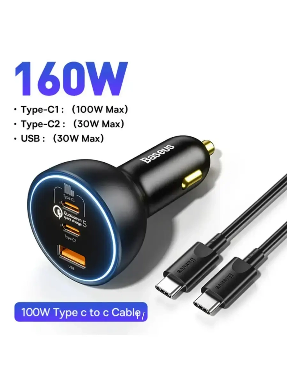 Мощная автомобильная зарядка Базеус 160w