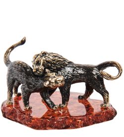 AM- 288 Фигурка «Львы Саванна» (латунь, янтарь)