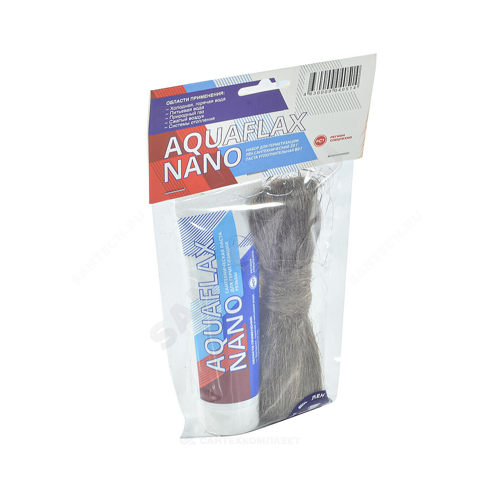 Набор для уплотнения резьбы лен (РФ) 20гр+паста 80гр AQUAFLAX NANO 04051 .