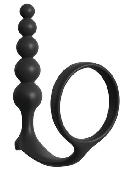 Черная анальная цепочка с эрекционным кольцом Ass-gasm Cockring Anal Beads
