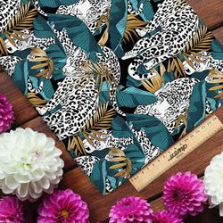 Ткань блэкаут леопард в тропических листьях