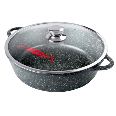 Жаровня 26*9,5см 3,5л Гранит с литыми ручками и стеклянной крышкой, ж7126аг