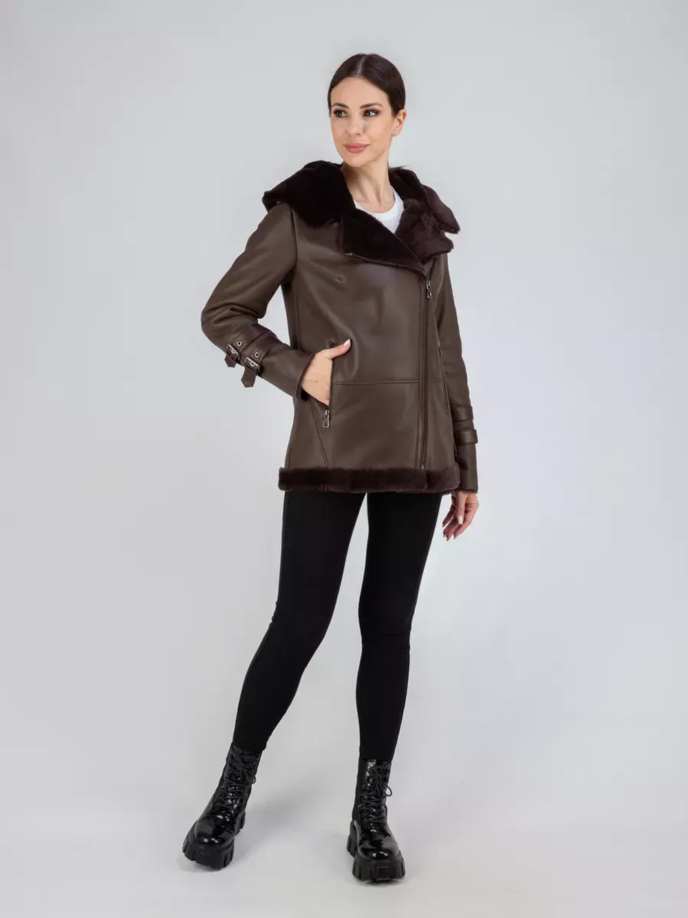 Дубленка авиатор натуральная с капюшоном