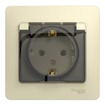 Schneider Electric Glossa Бежевый Розетка с заземляющими контактами со шторками с крышкой IP20, в сборе с рамкой IP20 скрытая установка GSL000246