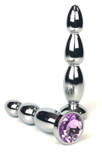 Серебристая удлиненная анальная пробка-ёлочка с сиреневым кристаллом - 12 см. (Цвет: сиреневый)