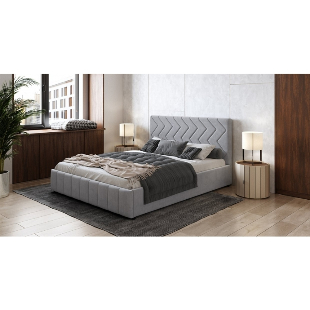 Кровать Милана без ПМ 180 см велюр светлый кварцевый серый