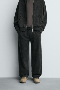 ZARA ДЖОГГЕРЫ WIDE-LEG С ЭФФЕКТОМ ПОТЕРТОСТИ, ТЕМНО-СЕРЫЙ