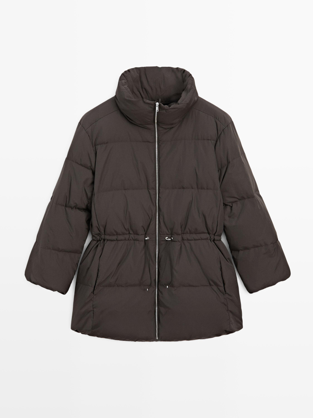 Massimo Dutti Пуховик с эластичным поясом и водоотталкивающей пропиткой, кротово-коричневый