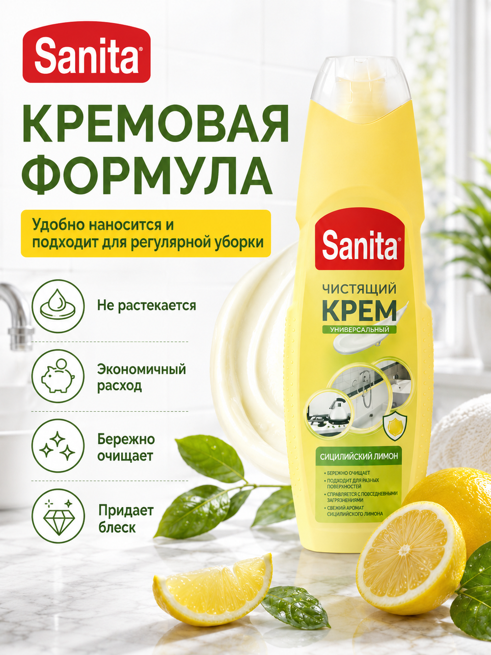 Чистящее средство универс.крем Sanita Сицилийский лимон 600мл