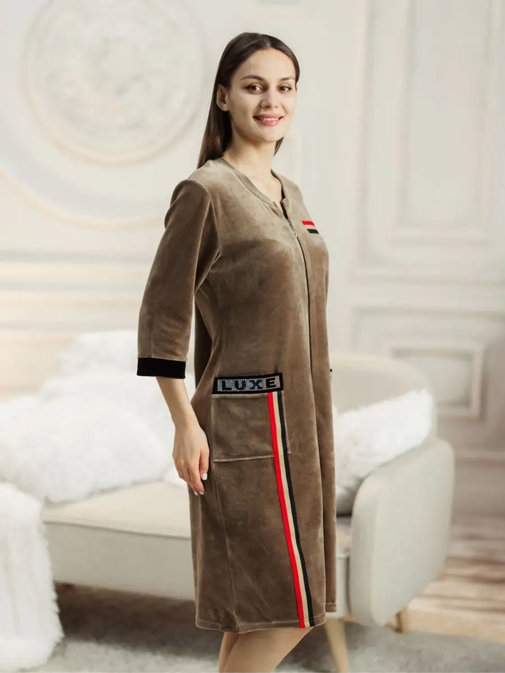 Халат домашний велюровый на молнии