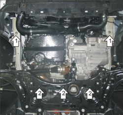 Усиленная защита Motodor картера двигателя, кпп. 2 мм, сталь. для Skoda Octavia III 2013-2020,SEAT Leon 2012-2015,Volkswagen Golf VII 2012-2019,Audi A3 2012-2019,Volkswagen Passat B8 2015-н.в. арт.72303