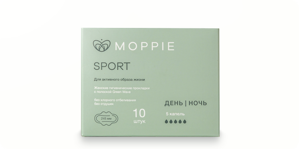 ПРОКЛАДКИ ДНЕВНЫЕ MOPPIE SPORT 245 ММ 5 КАПЕЛЬ 10 ШТ