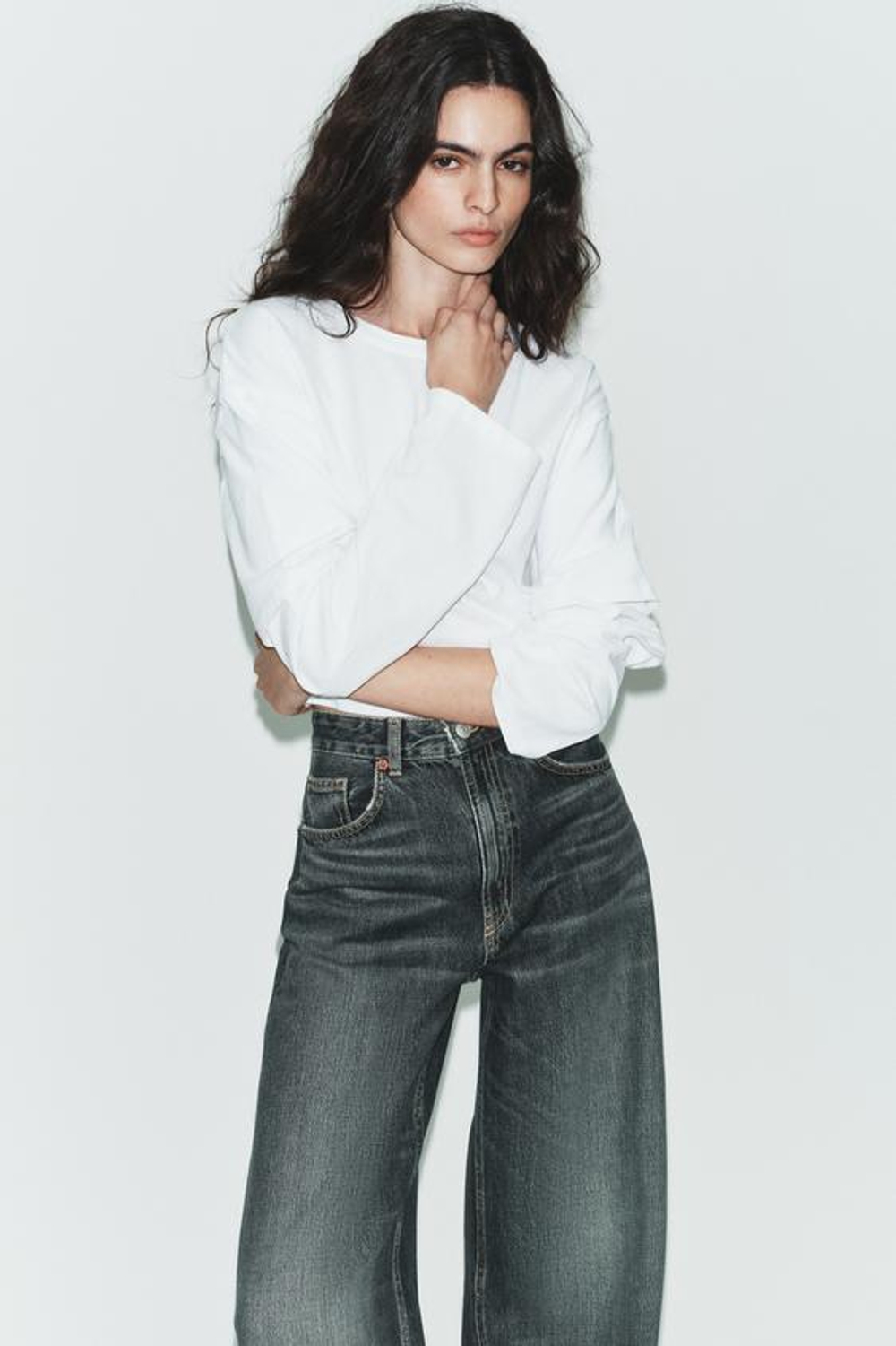 ZARA ДЖИНСЫ TRF EXTRA WIDE-LEG С ВЫСОКОЙ ПОСАДКОЙ, СИНИЙ