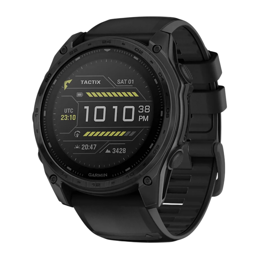 Спортивные часы Garmin tactix 8, 51 мм, Solar, Elite, чёрный силиконовый ремешок Безель из титана, дисплей Solar со стеклом Power Sapphire. Ремешок с классической застёжкой — на запястье обхватом 127–210 мм