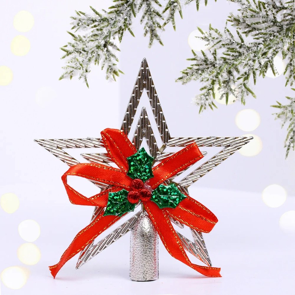 Звезда на ёлку «Классика» с бантом 9,5 см, Серебро