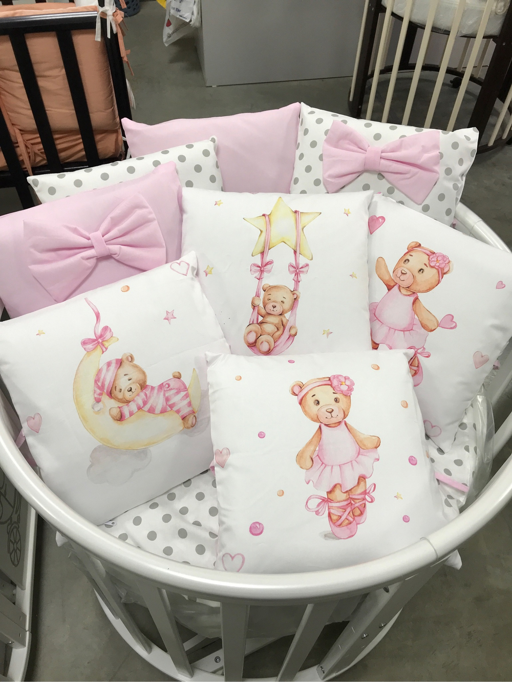 Комплект в кроватку 18 предметов "Мишка в платье розовый", сатин