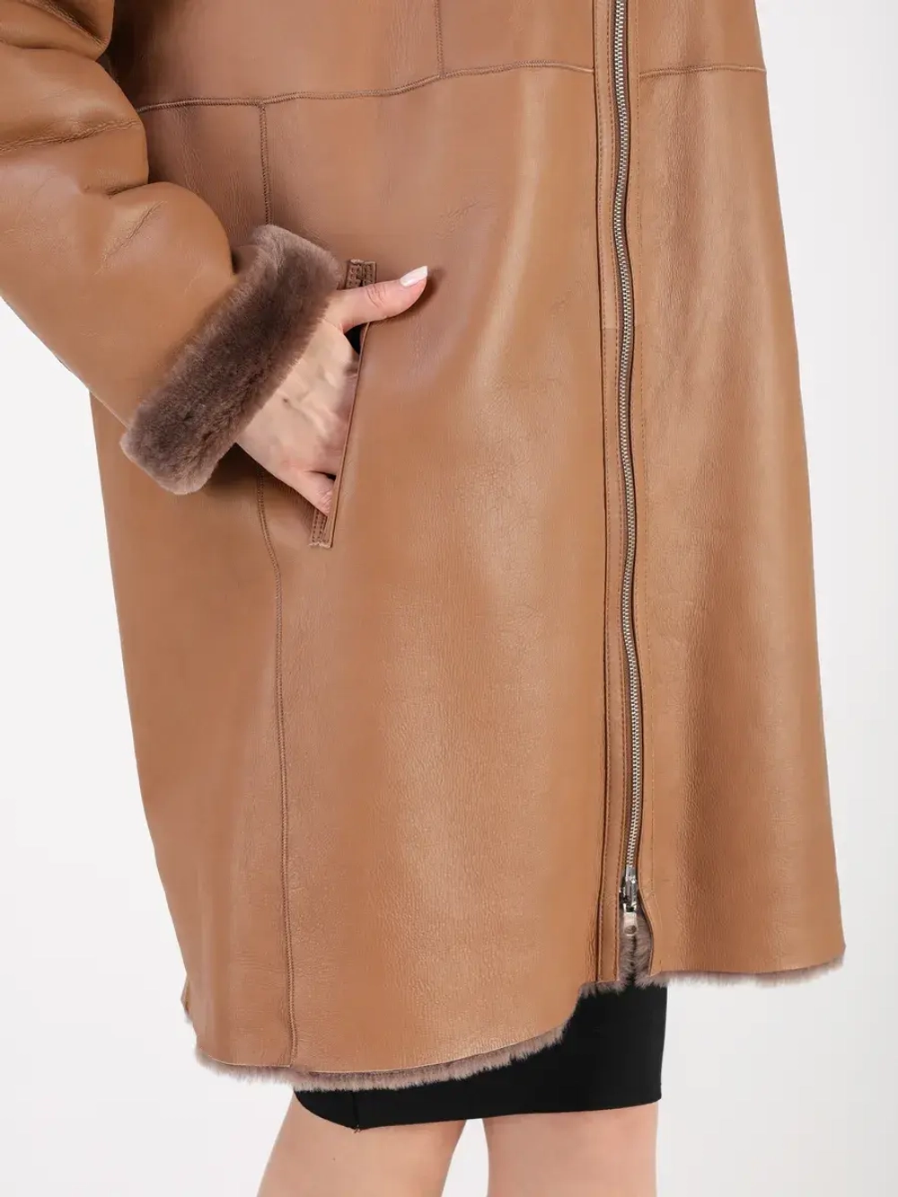 Дубленка зимняя двухсторонняя шуба с капюшоном