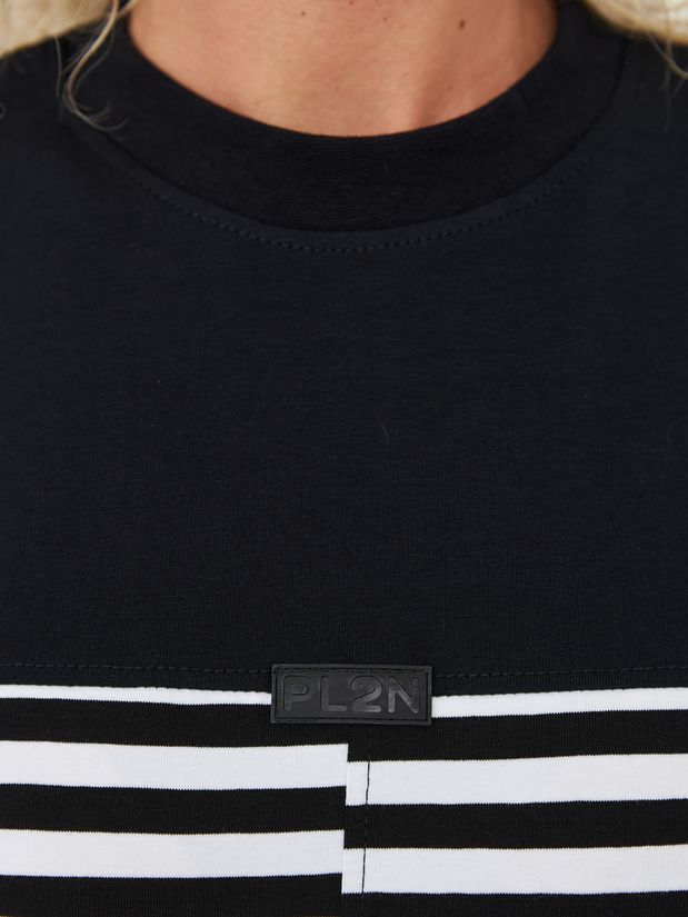 Футболка комбинированная,  а-симметричный низ, черно-белая