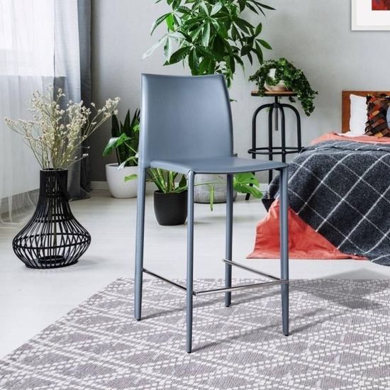 Стул полубарный Rolf, кожа антрацит