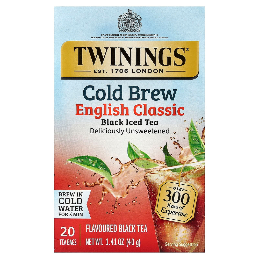Twinings, Back Iced Tea, холодный чай, классический английский чай, без подсластителей, 20 чайных пакетиков, 40 г (1,41 унции)
