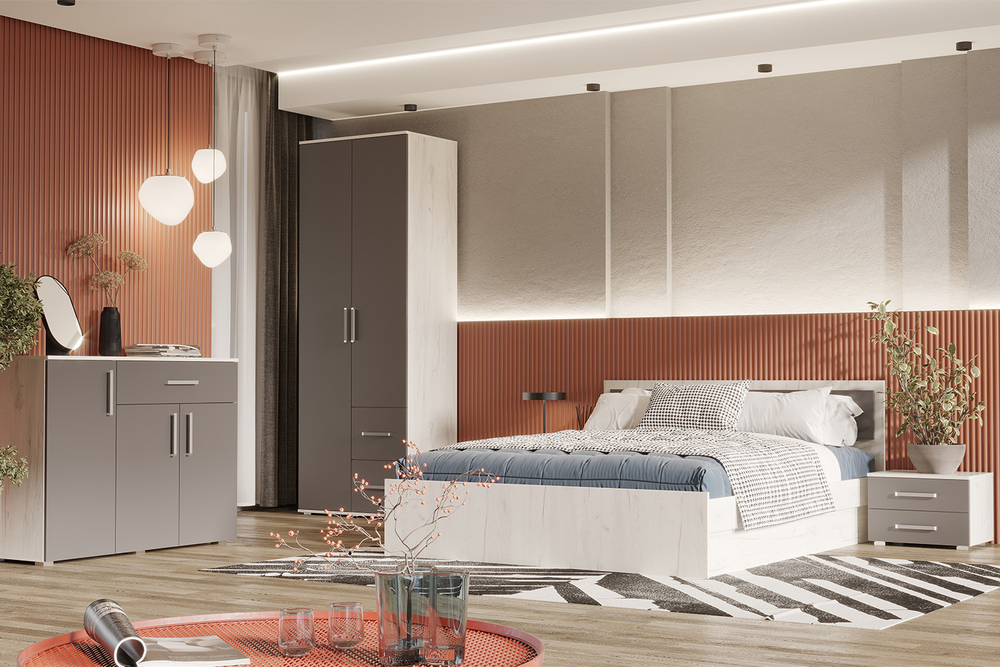 Шкаф двухстворчатый Фиеста (800), Графит, Дуб Крафт белый