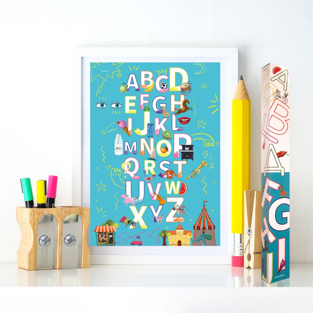 Набор из 2-х плакатов «Алфавит» Белый + Бирюза