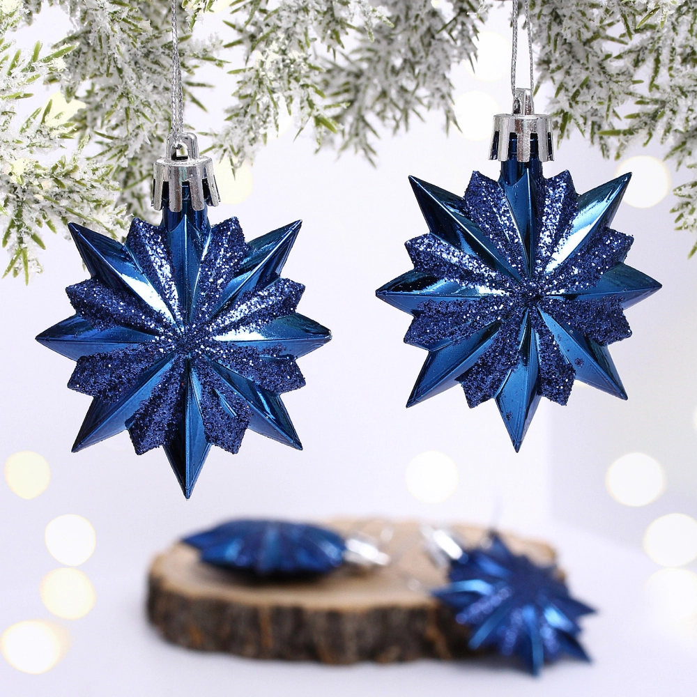 Ёлочные игрушки «Таинственное очарование» Звезда остроконечная 6 см (набор 4 шт), сапфир