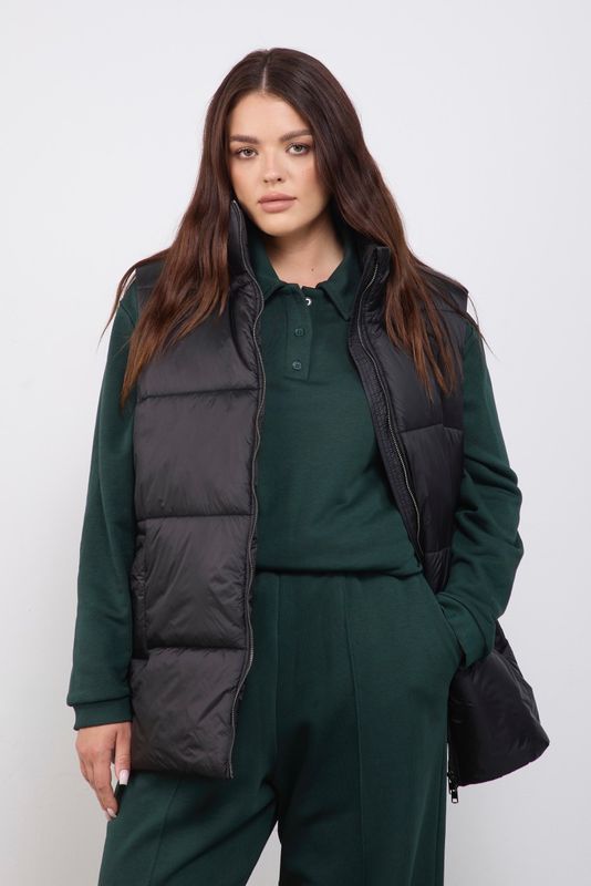 Жилет утепленный с поясом, черный