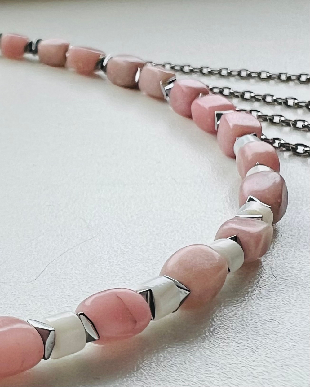 Комплект Чокер-обруч и Браслет-обруч. Розовый опал