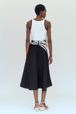 ZARA КОМБИНИРОВАННОЕ ПЛАТЬЕ МИДИ С ПЛАТКОМ, БЕЛЫЙ/ЧЕРНЫЙ