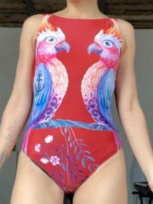 Купальник слитный Попугаи Алые