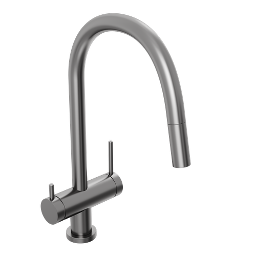 Смеситель для кухни Abelsberg Aera EMF71709GM c вытяжным изливом и возможностью подключения фильтра для воды, цвет космическая сталь, PVD покрытие