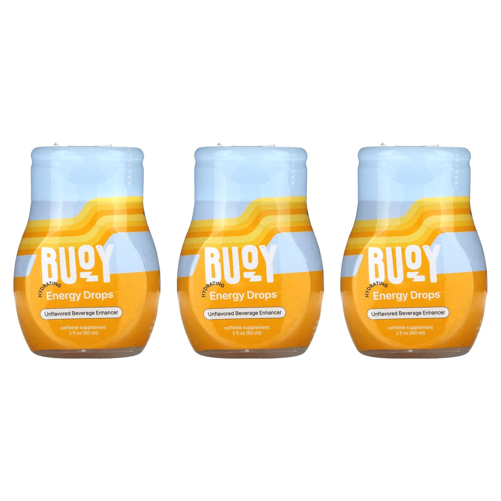 Buoy Hydration, Увлажняющие энергетические капли, усилитель напитка, без добавок, 3 шт. В упаковке, по 60 мл (2 жидк. унц.)