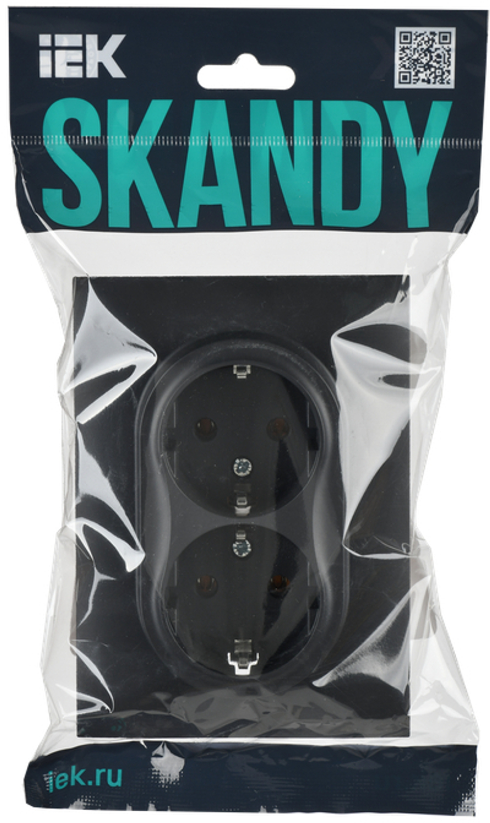 SKANDY Розетка 2-местная с заземлением без защитных шторок 16А в сборе SK-R08G графит IEK