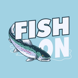 принт рыбака Fish On для голубой приталенной футболки