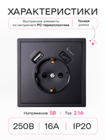 Розетка одинарная внутренняя с USB и type C
