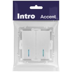 Выключатель Intro Accent 6-105-03 двойной с подсветкой, 10А-250В, IP20, СУ, AL/CU, алюминий | Intro