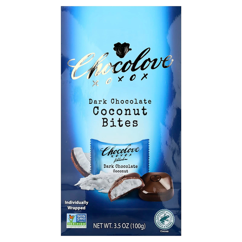 Chocolove, кусочки темного шоколада, кокос, 55% какао, 100 г (3,5 унции)