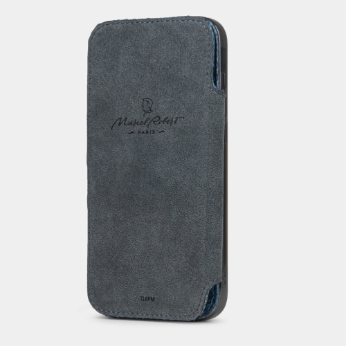 Чехол-книжка кожаная для iPhone 16 Pro Max, питон синего цвета