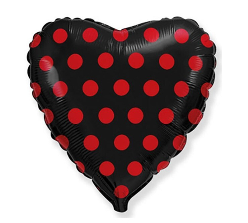 Шар сердце Горошек красный на чёрном