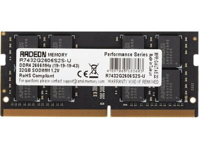 Оперативная память AMD Radeon R7 Performance Series Black R7432G2606S2S-U, DDR4 1х 32ГБ 2666 МГц, SODIMM, RTL