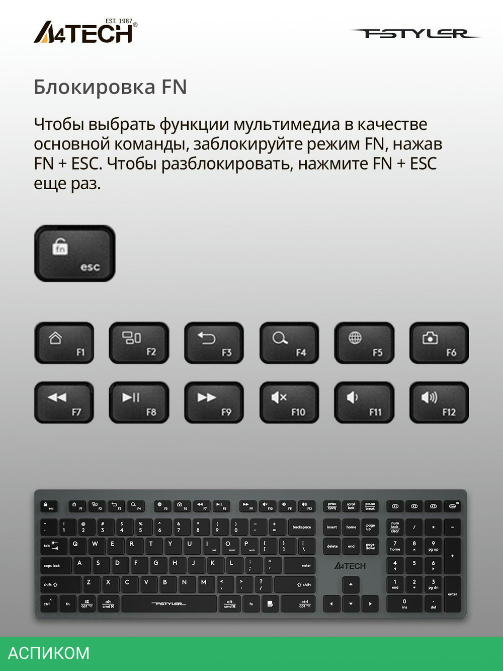 Клавиатура A4Tech Fstyler FBX50C серый