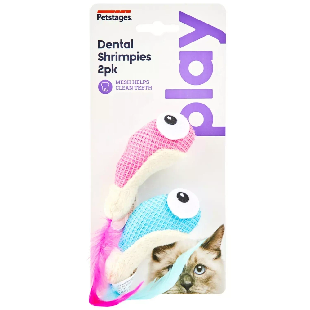 Petstages игрушка для кошек Dental "Креветки"2 шт. с кошачьей мятой,7 см