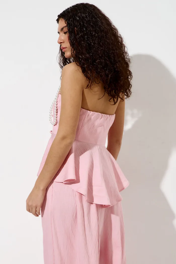 Топ с баской из вискозы розового цвета