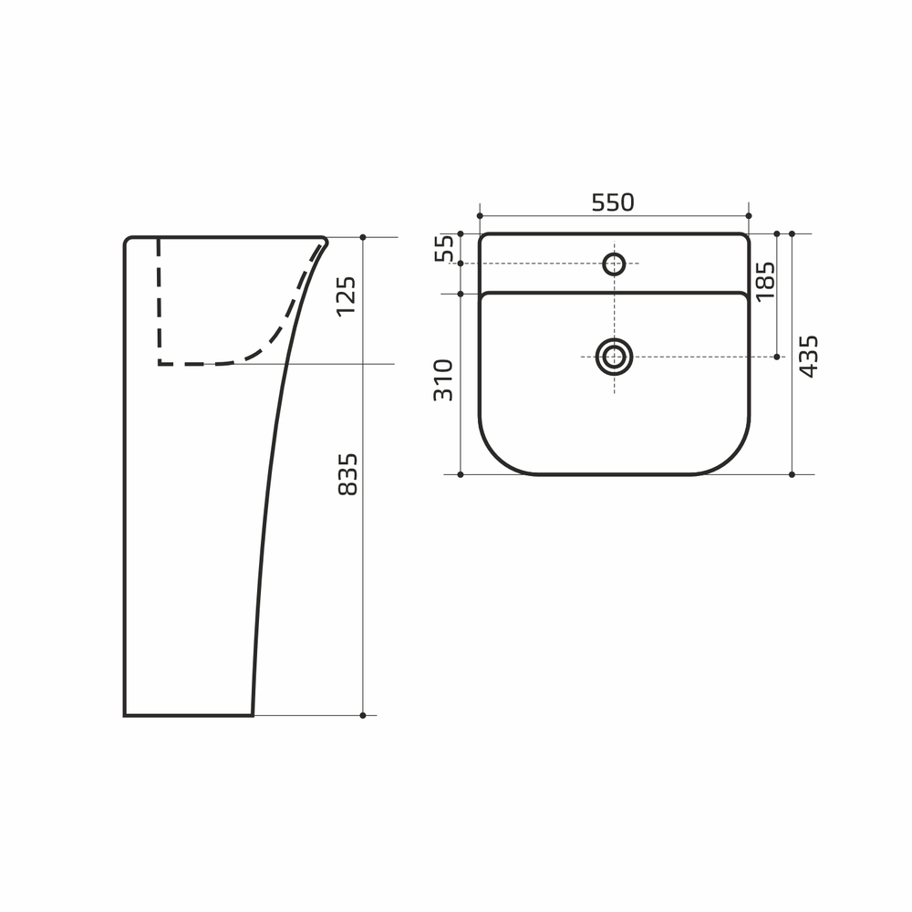 Умывальник-моноблок ELITE1 WAVE 550*435*835 ш*г*в, с хром переливом, белый, прямоуг