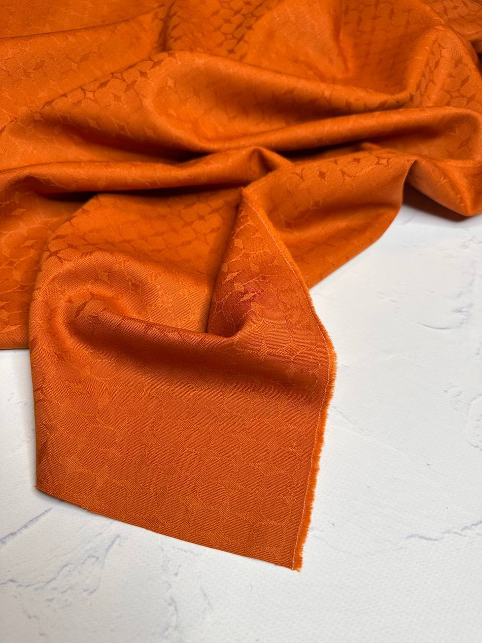 Костюмно-плательная однотонная жаккардовая шерсть с узором (COMME DES GARÇONS, 100%шерсть, Оранжевая охра, 142, 264 гр/м2)