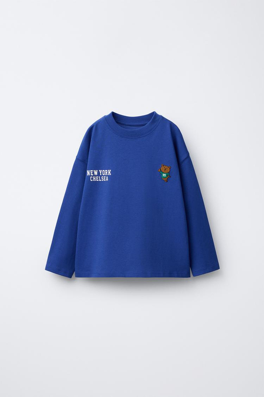 ZARA ЛОНГСЛИВ С ВЫШИТЫМ ЛЬВОМ, СИНИЙ