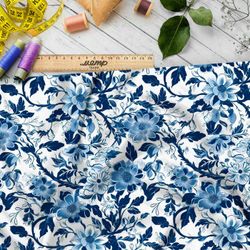 Ткань премиум шифон голубой цветник