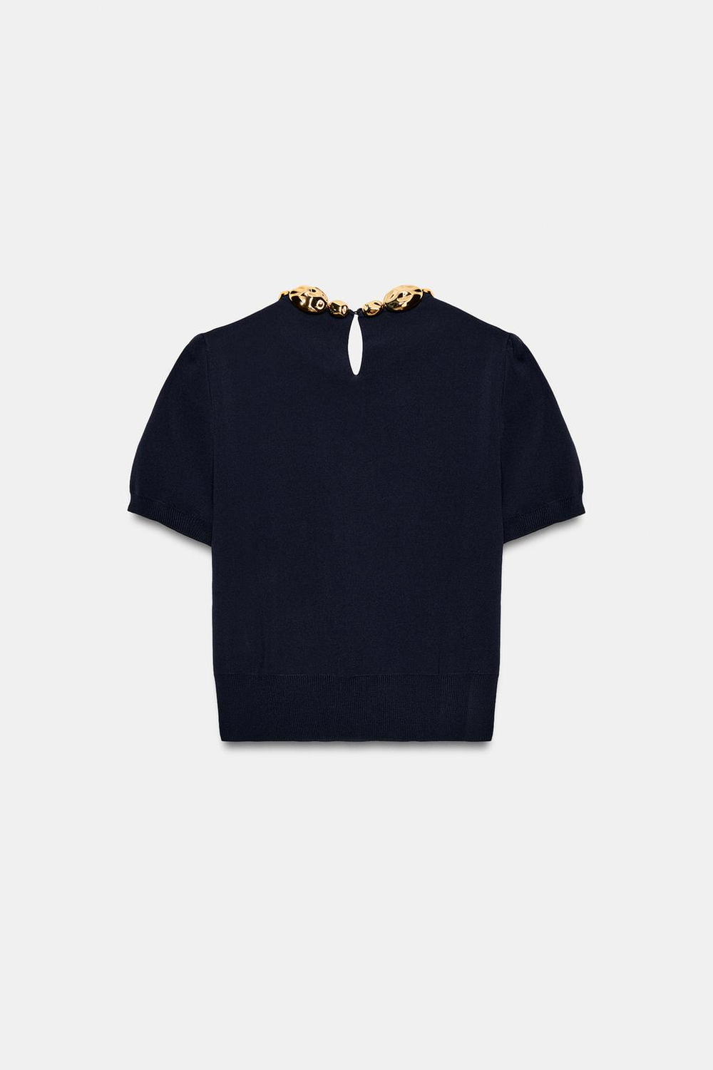 ZARA ТРИКОТАЖНЫЙ ТОП С БУСИНАМИ, СИНИЙ